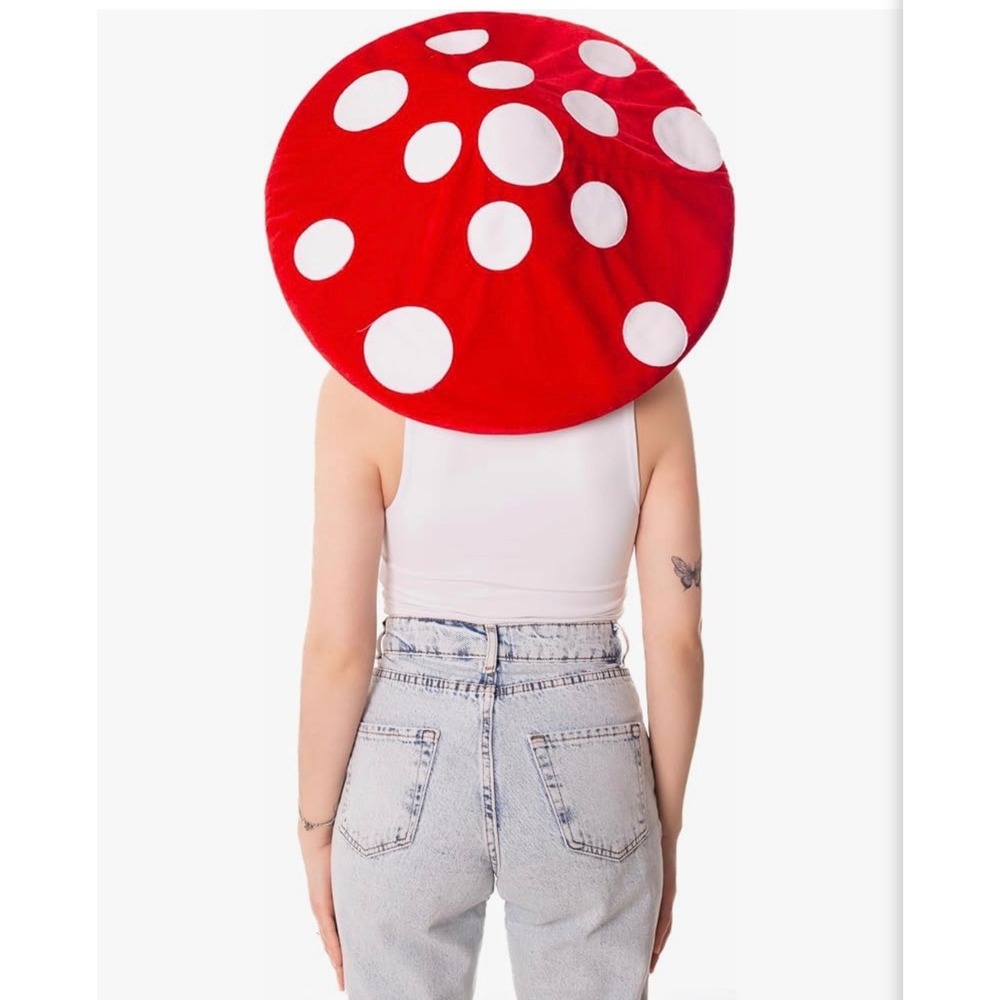 Comfy Camper Red White Polka Dot Mushroom Plush Costume Hat Toadstool Fairycore